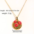 Collar con colgante de tulipán vintage francés en acero de titanio dorado y tallas - Rojo