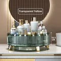 Organizzatore rotante per cosmetici verde scuro trasparente con piedini dorati e scanalato - Ruotabile a 360° / Verde Trasparente