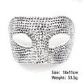 Masque de bal masqué luxueux avec strass argentés, dimensions 18x11 cm - Haut Plat en Strass - Blanc