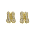 Balloon style 18k gold plated brass letter H stud earrings with white cubic zirconia - Letter H