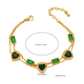 Gold-plated double chain bracelet featuring heart and rectangular green emerald stones - Double Layer Green Zircon