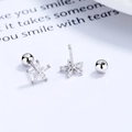Orecchini a fiore in argento sterling 925 con zirconi e chiusura a vite sicura - Fiore (Oro Bianco) / Argento 925