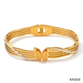 Gold-tone stainless steel cuff bracelet with frosted butterfly motif and crystal accents - Gold