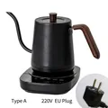 Matte black gooseneck electric kettle with wood texture handle and EU plug - Type A Black Wood Grain Handle EU Plug 220V