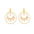 Bohemian gold hoop earrings with layered circles and pink teardrop bead charms - Gold Pink