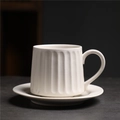 White ceramic coffee cup and saucer set with vertical striped texture in retro Japanese style - 246-c Colorful Striped Cup + Saucer (white) 320ml / Universal