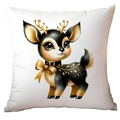 Close-up of elegant black and gold reindeer print on white Christmas cushion cover - Black Gold Cartoon Deer