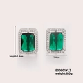 Boucles d'oreilles rectangulaires en zircon vert émeraude avec halo de cristaux blancs - Vert