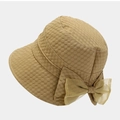 Eleganter khakifarbener Sonnenhut mit Prägung und Organza-Schleife für Damen - M (56-58cm) / Khaki