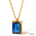 Elegant gold necklace featuring a classic rectangular deep blue zircon gemstone pendant - Blue Zirconia (KDD122)