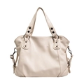 Large capacity cream white tote bag with PU leather, rivets and adjustable shoulder strap - Off White