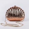 Elegant rose gold shell evening bag with metallic finish and gold snake chain strap - Rose Gold