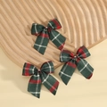 Three-piece set of dark green Christmas plaid bows with textured woven fabric finish - 7*7.5cm (Set of 3) / Green Plaid Style 15