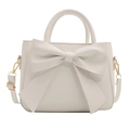 Elegant cream white handbag with large bow decoration and gold hardware accents - White