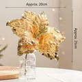 Golden 20cm artificial poinsettia flower with sequins and stem for Christmas tree decor - Style K-Bright Gold / Approx. 20x25cm