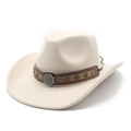 Retro cream white wool felt western cowboy hat with studded leather band decoration - M(56-58cm) / Beige