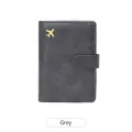 Dark grey RFID blocking leather passport holder wallet with golden airplane logo - Gray