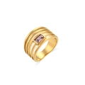 Bague ajourée dorée à plusieurs couches avec une pierre de zircon violette rectangulaire - Zircone Violette