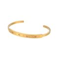 Adjustable gold stainless steel cuff bracelet with star engravings and clear zirconias - Vintage Relief Small Star Zirconia Open Bangle