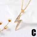 Gold lightning bolt pendant necklace with multicolor cubic zirconia on cross chain - Colorful Lightning / Gold