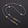 Acrylic clear beaded crossbody phone chain with colorful floral charms and lobster clasps - Frosted Smiley (K1533)