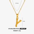 Collier lettre Y en acier inoxydable doré avec détails des dimensions et poids - Lettre Y (Or)