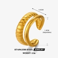 Minimalist double layer open ring in gold plated stainless steel with textured finish - Gold Double Layer Ribbed Style / Gold