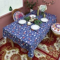 Dark blue Christmas tablecloth with red and white festive pine tree patterns - 140*100 / Royal Blue