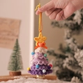 Handmade purple crochet Christmas tree ornament with yellow star and golden bell - Christmas Tree Bell Pendant Model B (Purple Layered)