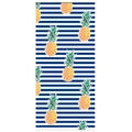 Microvezel strandlaken met ananasmotieven en blauw-witte horizontale strepen erop - 769 Ananaspatroon
