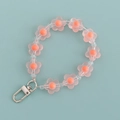 Pink candy color flower keychain with transparent beads and silver metal clasp - Pink Frosted Flower Style (B340-4)