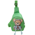 Green nylon children's chest bag with cartoon bear print and adjustable strap - Green