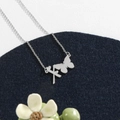 Silver stainless steel necklace with letter K and butterfly pendant on cable chain - Silver X