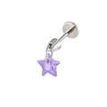 Silver piercing stud featuring a sparkling purple star zircon pendant on a white background - 0.8*6mm Flat Back Post / Purple (Single Piece)