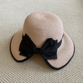 Detalle de sombrero de paja beige con lazo negro grande y tejido en espiral de alta calidad - M (56-58cm) / Estilo con Ribete en Contraste / 02# Rosa