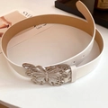 Chic cream leather belt featuring a detailed silver butterfly buckle for women - 45# Waist Chain - White Butterfly