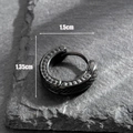 Unisex stainless steel spike earrings with black snakeskin texture and snap closure - Retro Snake Scale Texture Style (S421)