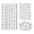 Set of 3 white silicone baroque relief molds for cake border and fondant lace textures - Three-Piece Set / Gray