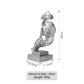 Creative silver Thinker statue Silence is Golden sculpture with 30cm height and base specs - Silence Is Gold - Silver
