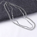 Double-layered silver stainless steel Cuban and snake chain necklace for men and women - Silver Set