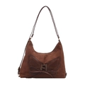 Brown suede tote bag with large butterfly pattern and drawstring details - Coffee