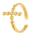 Adjustable gold stainless steel ring with beaded cross design in minimalist style - 18K Gold Plated Cross