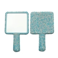 Specchio a mano quadrato decorato con strass blu scintillanti e manico pieghevole - Rotondo / Celeste