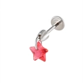 Zilveren kraakbeen oorknopje met een rode ster hanger en glanzende afwerking - 0.8*6mm Platte Achterkant Staaf / Rood (Per stuk)