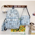 Three-piece light blue plaid backpack set with crossbody bag and pencil case for school - Backpack, Crossbody Bag And Pencil Case / Blue