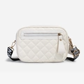 White quilted crossbody camera bag with Love patterned textile strap and tassel detail - Rhombic Embroidery / White