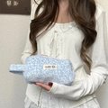Trousse en peluche à imprimé léopard bleu, sac à cosmétiques doux avec anse - Bleu