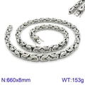 Collar de cadena bizantina en acero inoxidable plateado ancho 8mm y largo 660mm - Color Acero (KN111206-KJX)