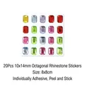 Octagon shaped colorful rhinestone stickers for kids DIY crafts with self-adhesive backing - 20 Pcs 10x14mm Octagon Stickers