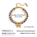 Detail of 18K gold-plated double-layer bracelet with lapis lazuli and bow pendant - Blue Beaded Style (YYB025117-2)